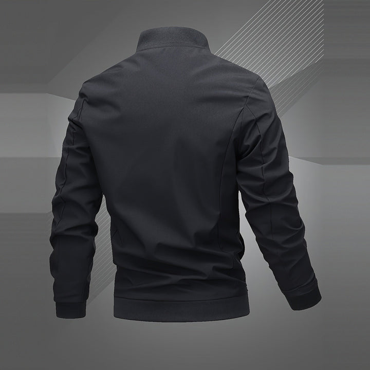 Men's embroidered bomber jacket in black, back view