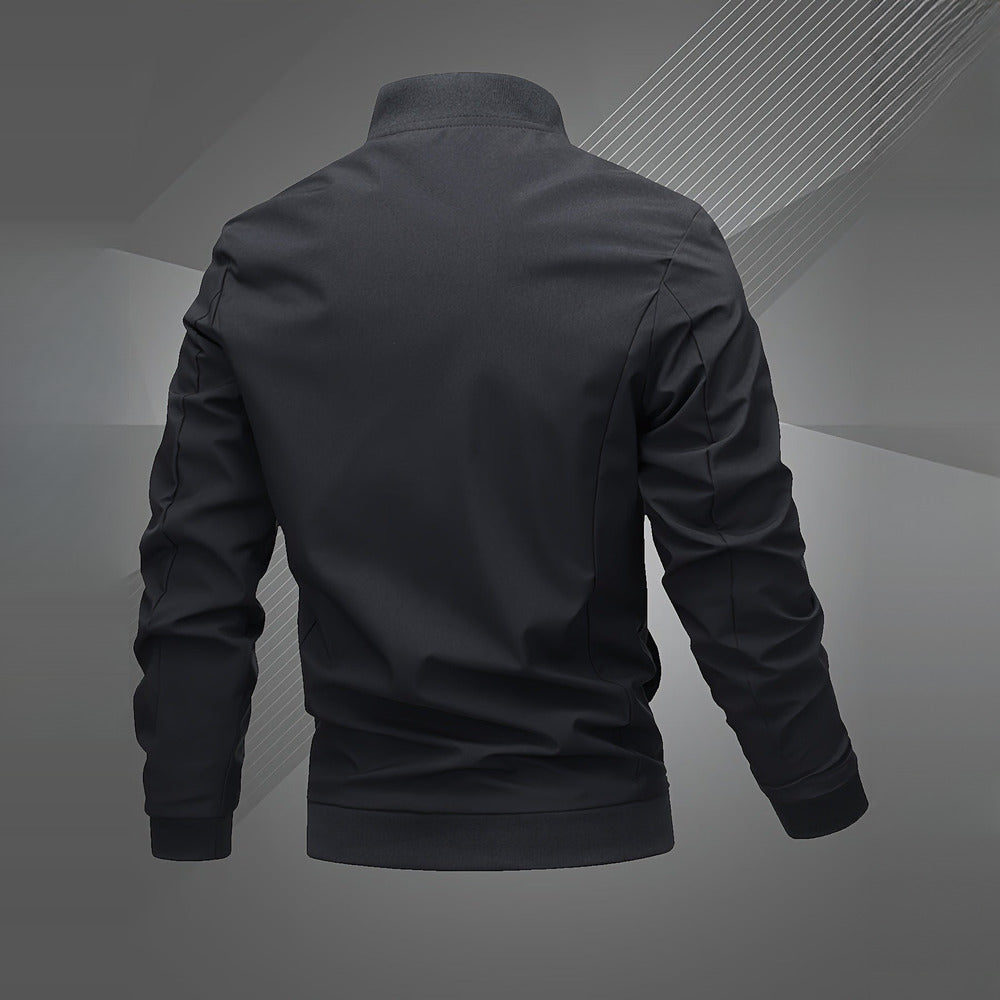 Men's embroidered bomber jacket in black, back view