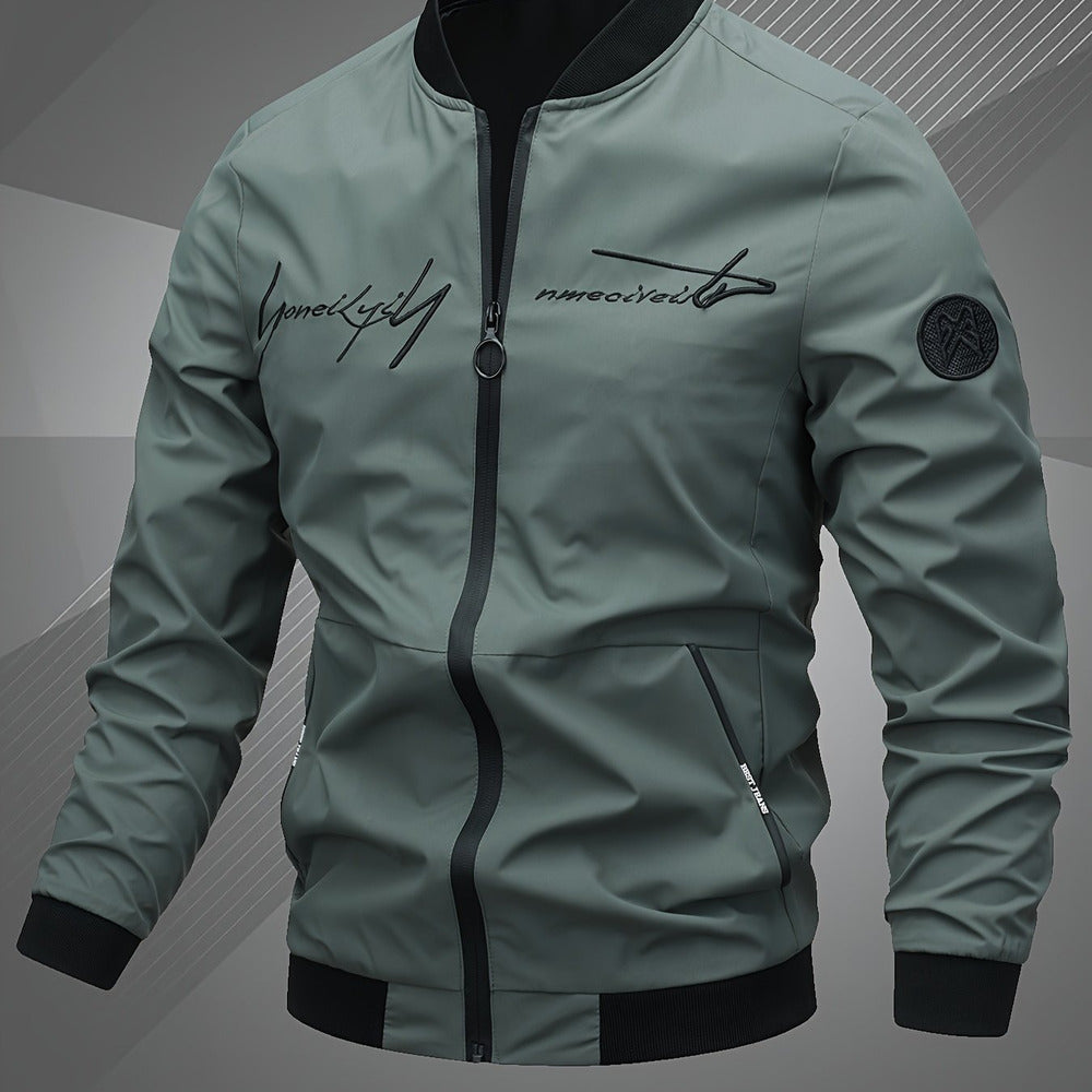 Men's embroidered bomber jacket in fern green