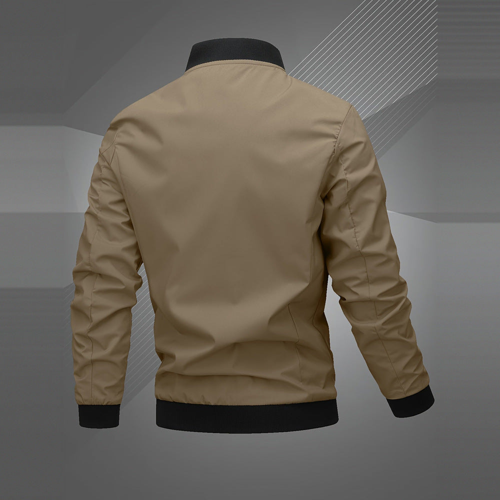 Men's embroidered bomber jacket in khaki, back view