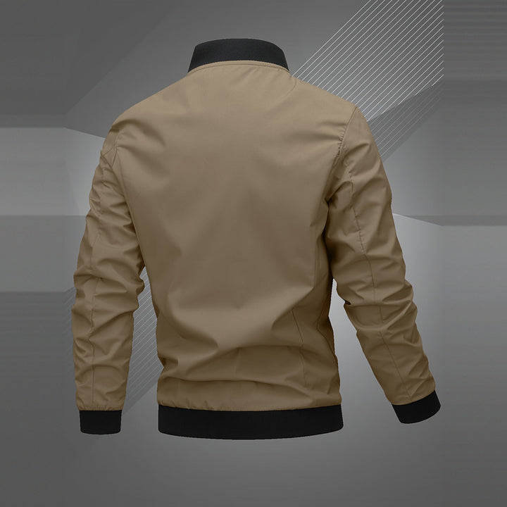 Men's embroidered bomber jacket in khaki, back view