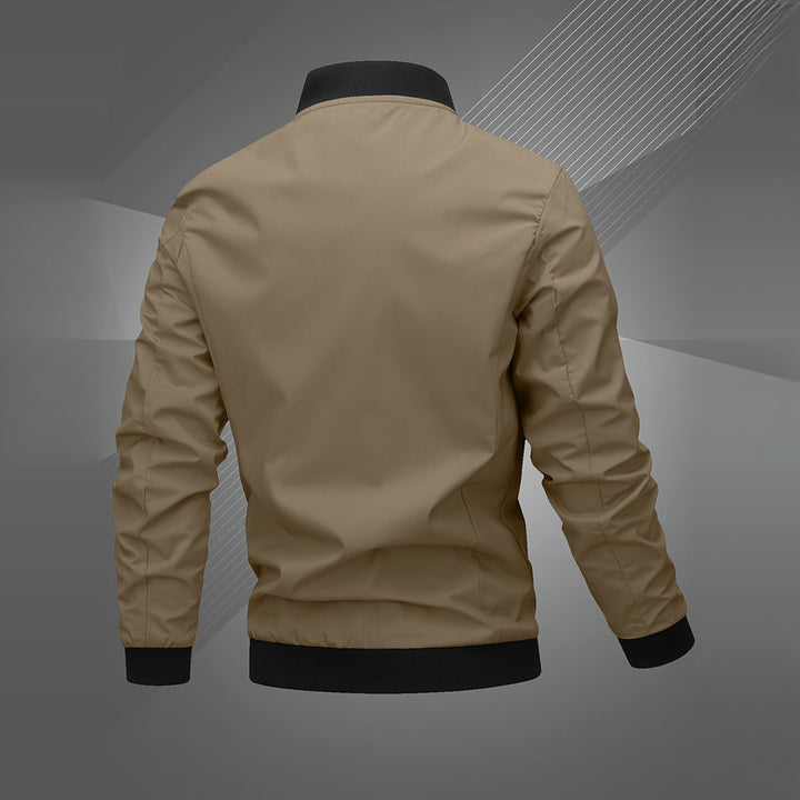 Men's embroidered bomber jacket in khaki, back view