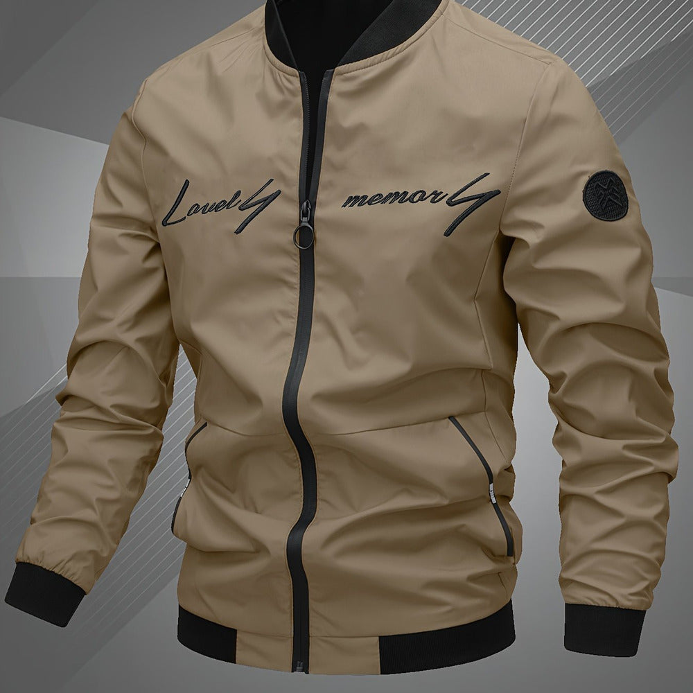 Men's embroidered bomber jacket in khaki