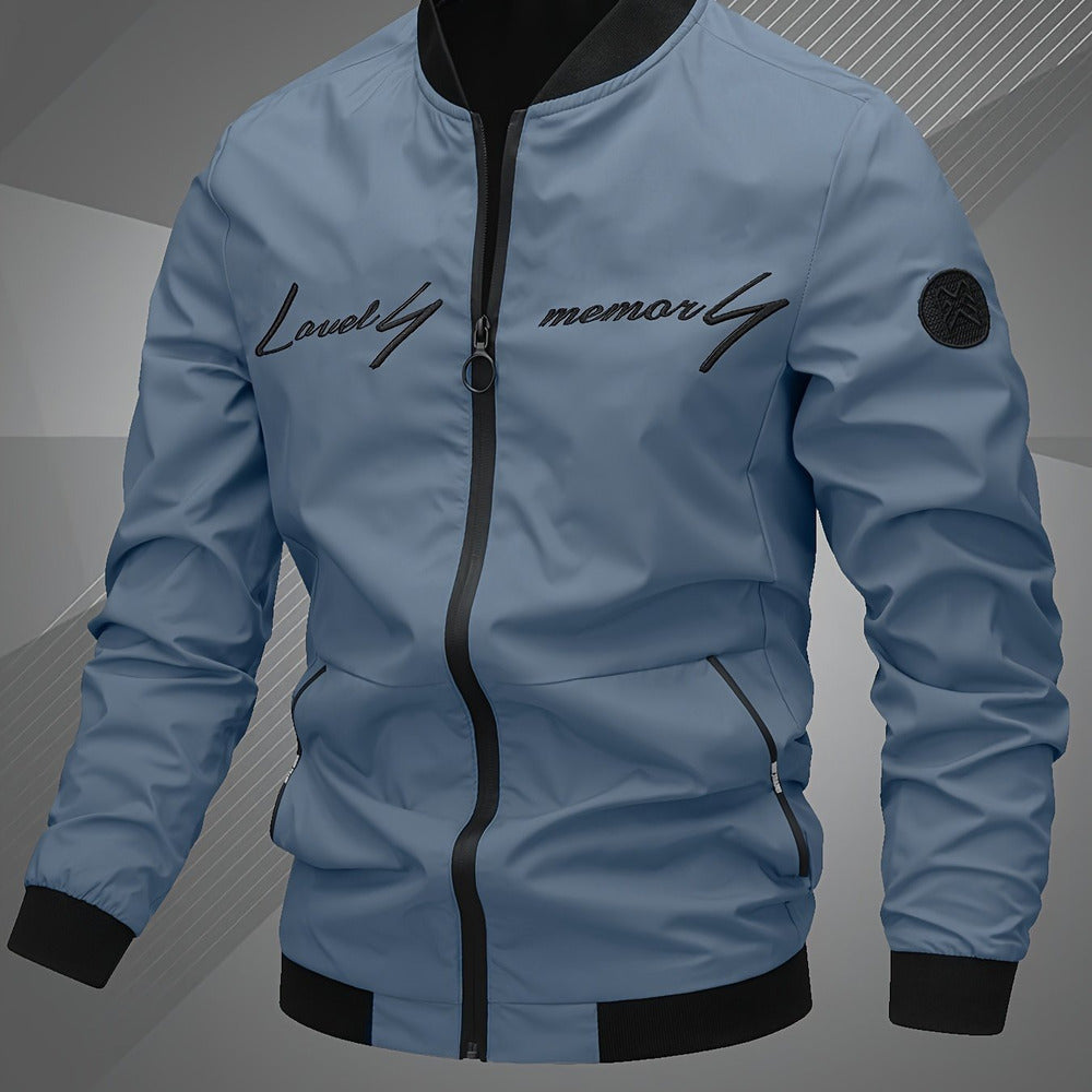 Men's embroidered bomber jacket in mist blue