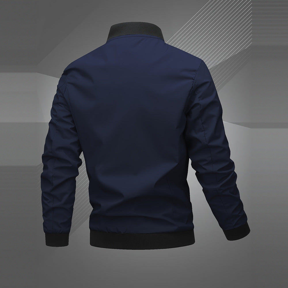 Men's embroidered bomber jacket in navy, back view