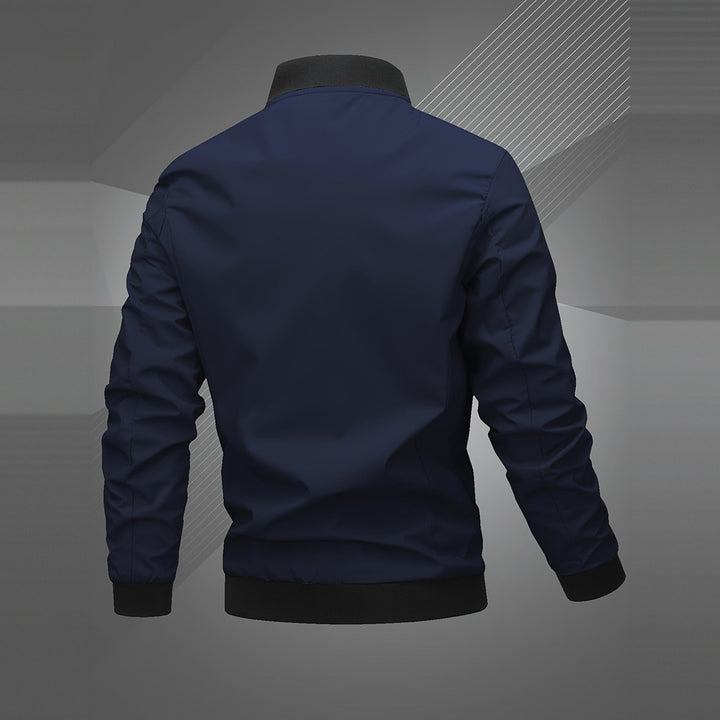 Men's embroidered bomber jacket in navy, back view