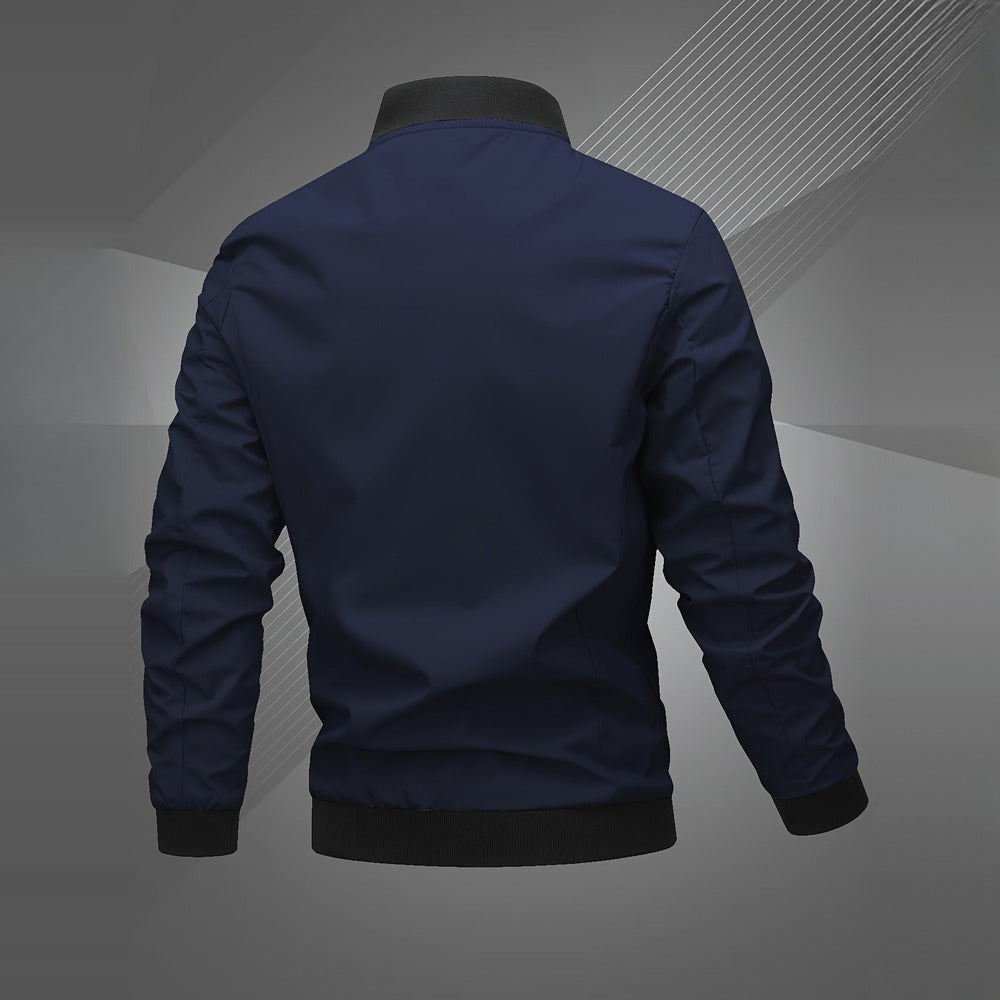 Men's embroidered bomber jacket in navy, back view