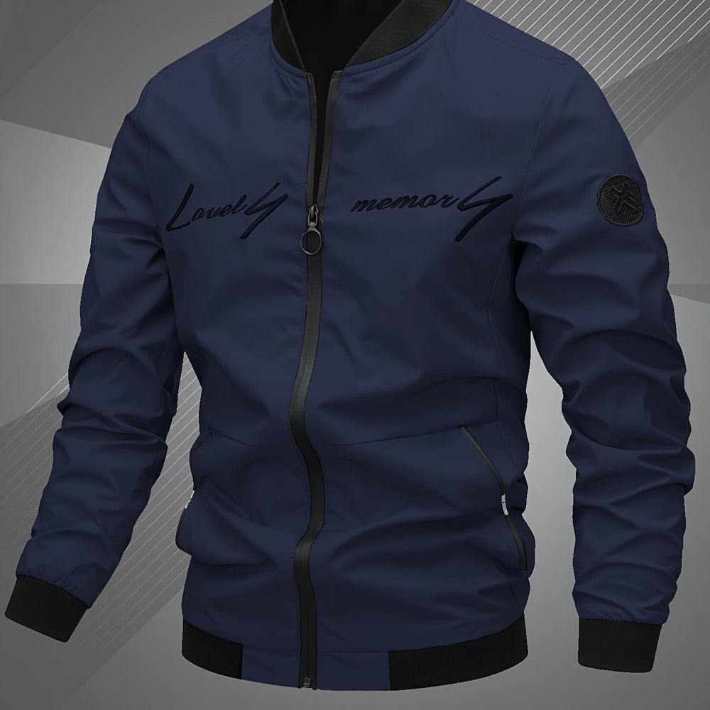 Men's embroidered bomber jacket in navy