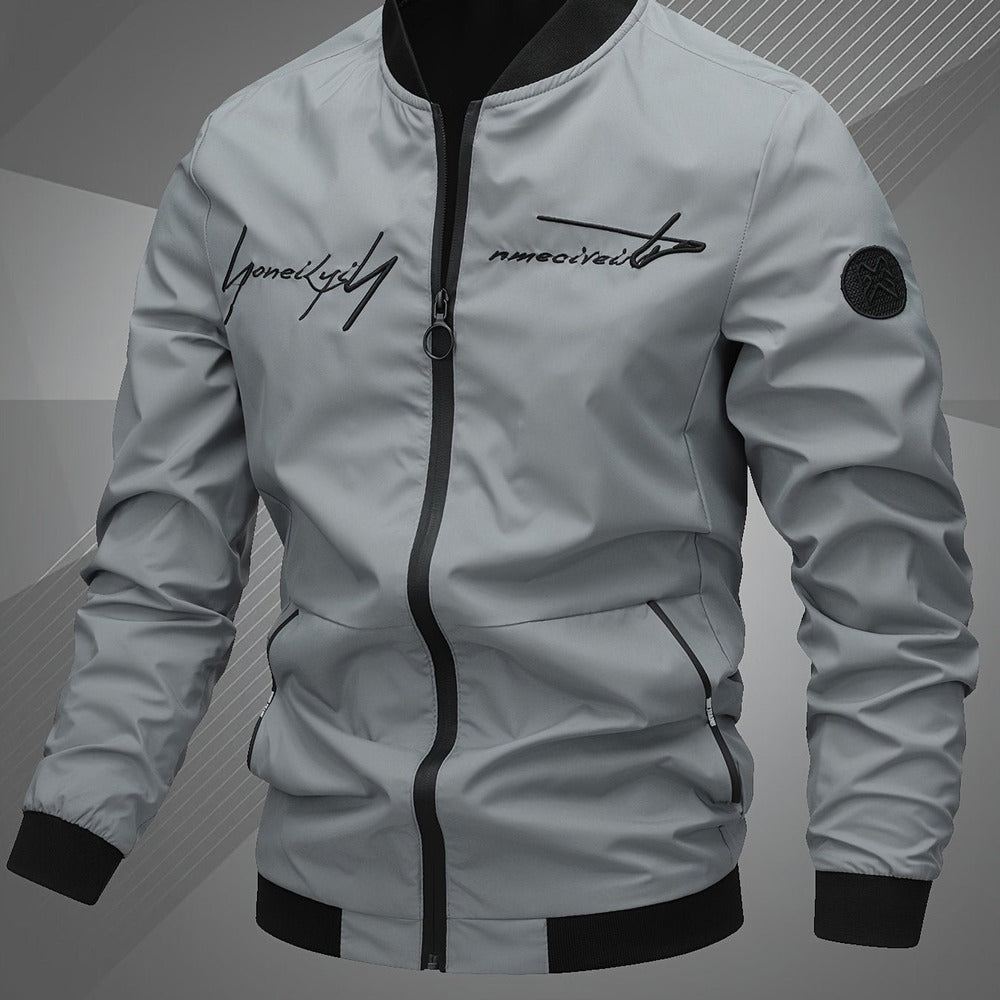 Men's embroidered bomber jacket in space grey