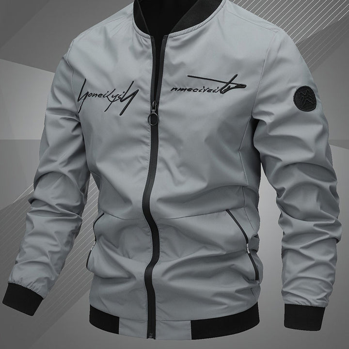 Men's embroidered bomber jacket in space grey