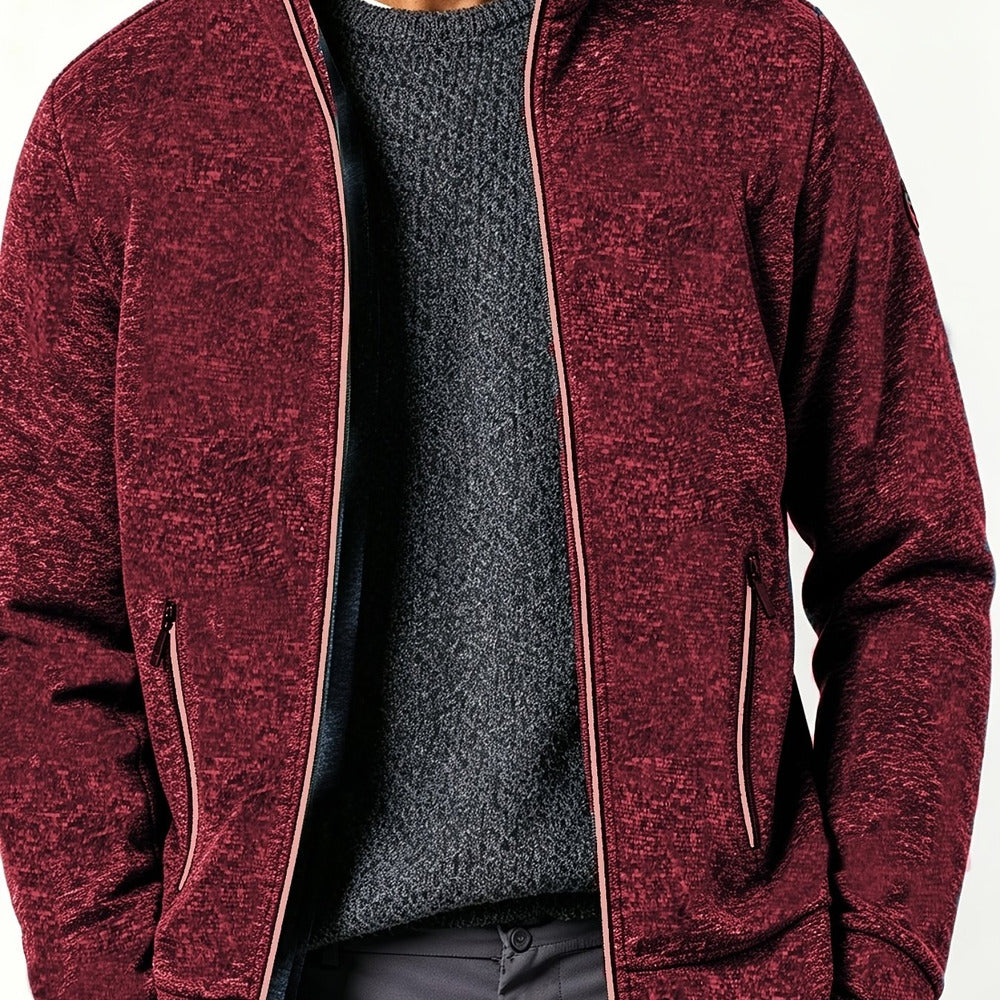 Men's full zip knitted jacket in burgundy