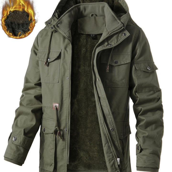 Men's heavyweight hooded cargo jacket in fern green