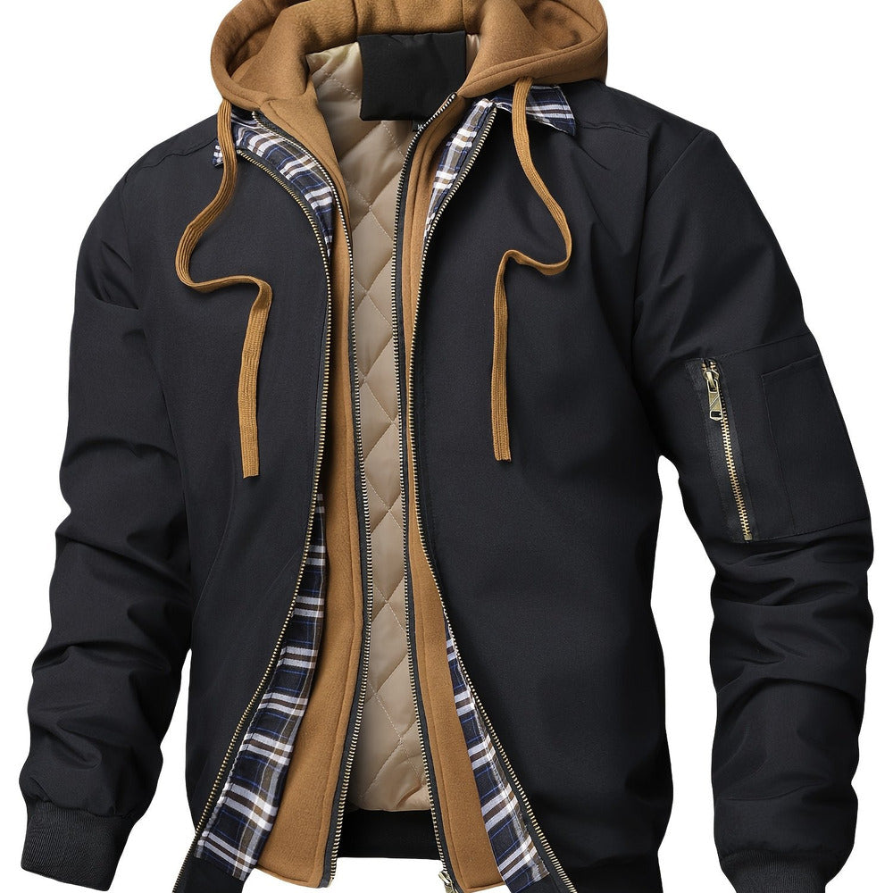 Men's hooded bomber jacket in black