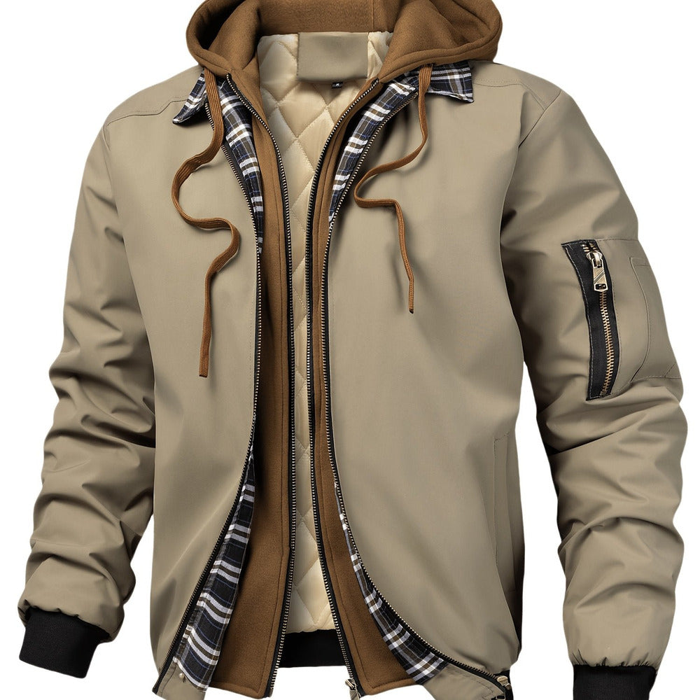 Men's hooded bomber jacket in khaki