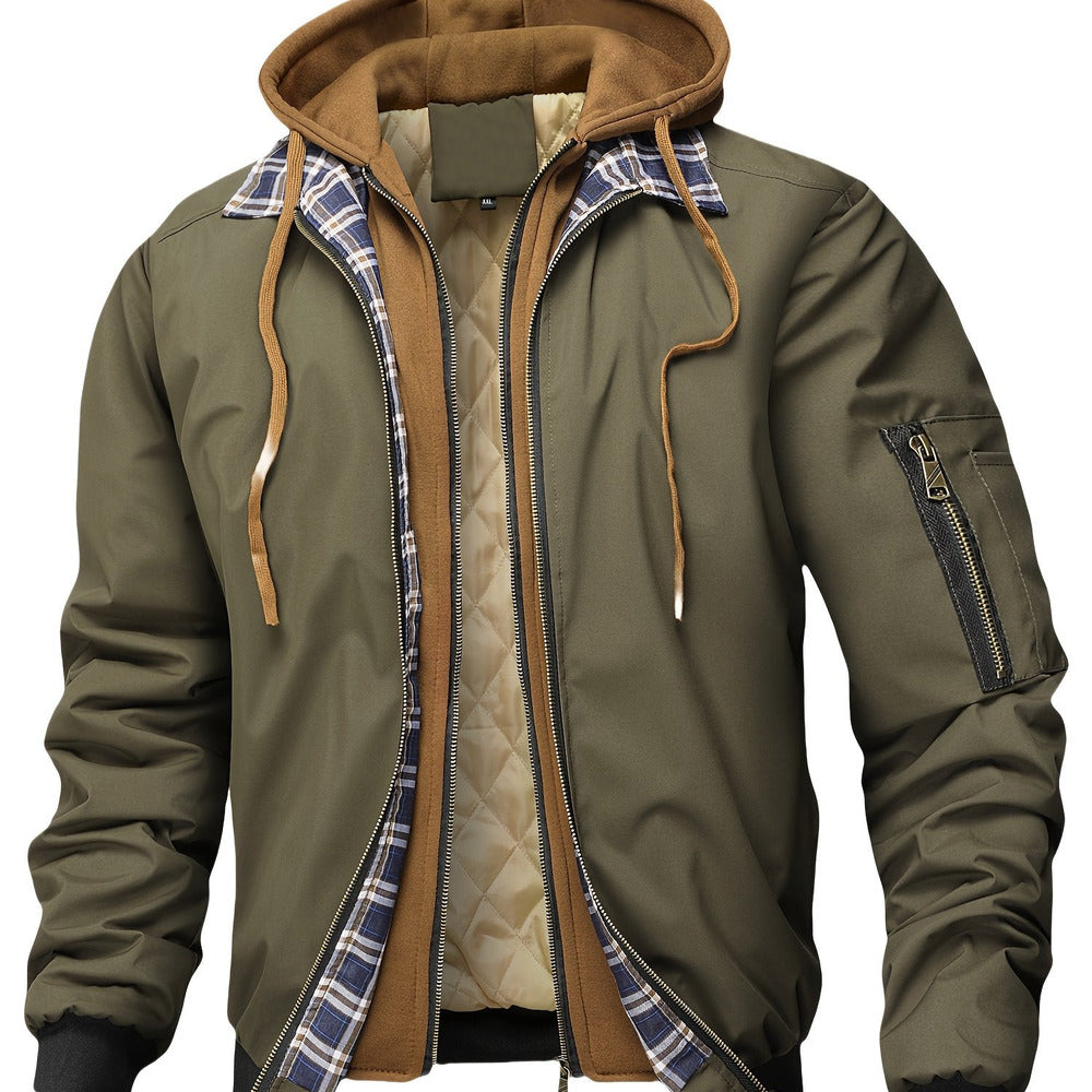 Men's hooded bomber jacket in olive green