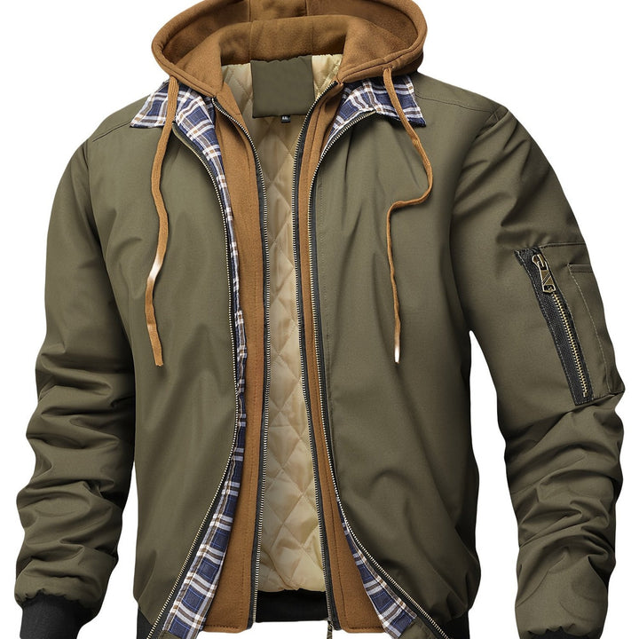 Men's hooded bomber jacket in olive green