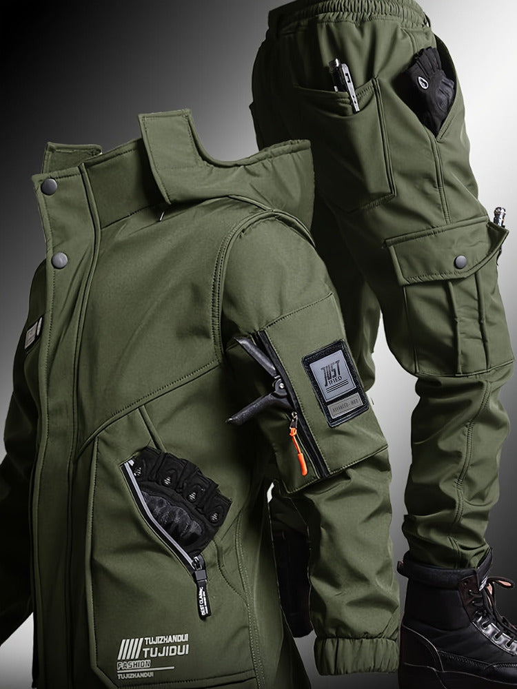 Men's hooded jacket and trouser workwear set
