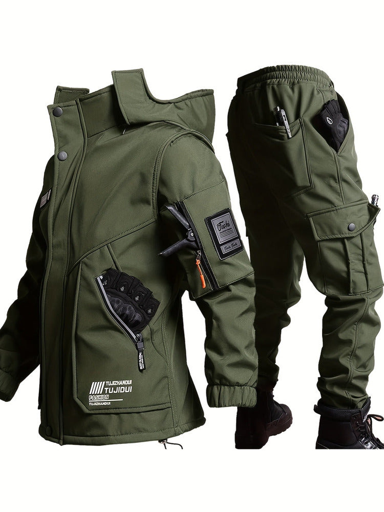 Men's hooded jacket and trouser workwear set