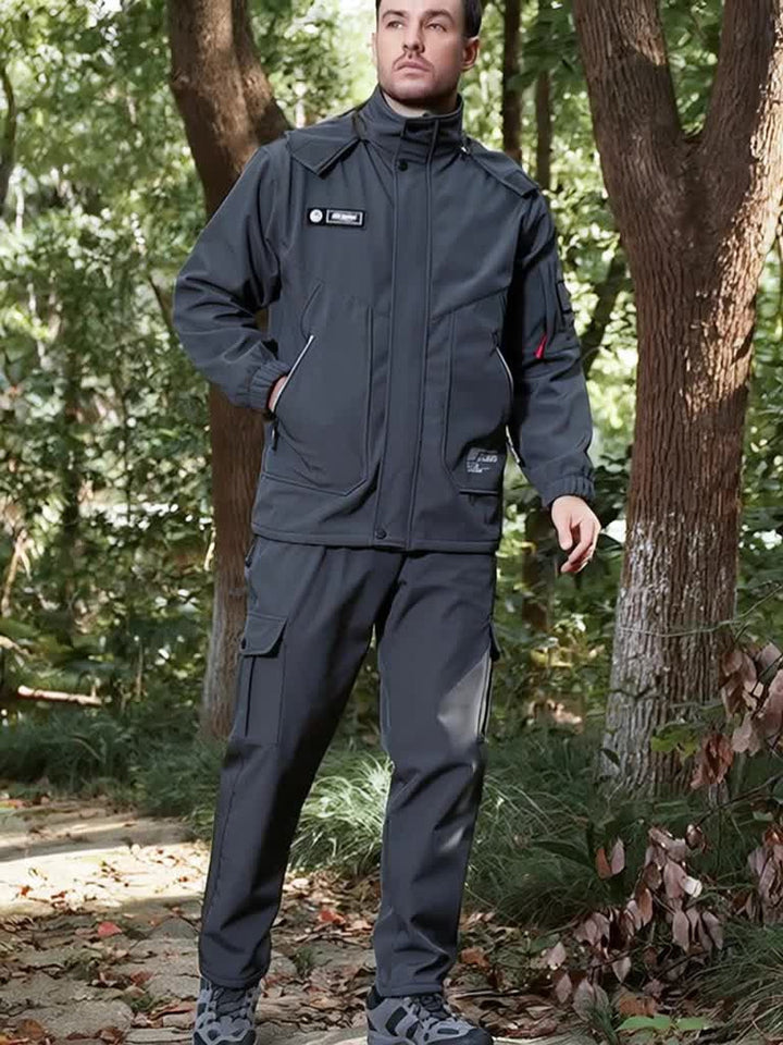Men's hooded jacket and trouser workwear set in black