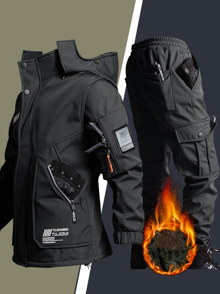 Men's hooded jacket and trouser workwear set