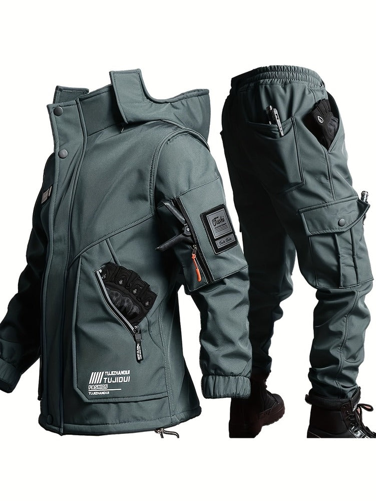 Men's hooded jacket and trouser workwear set