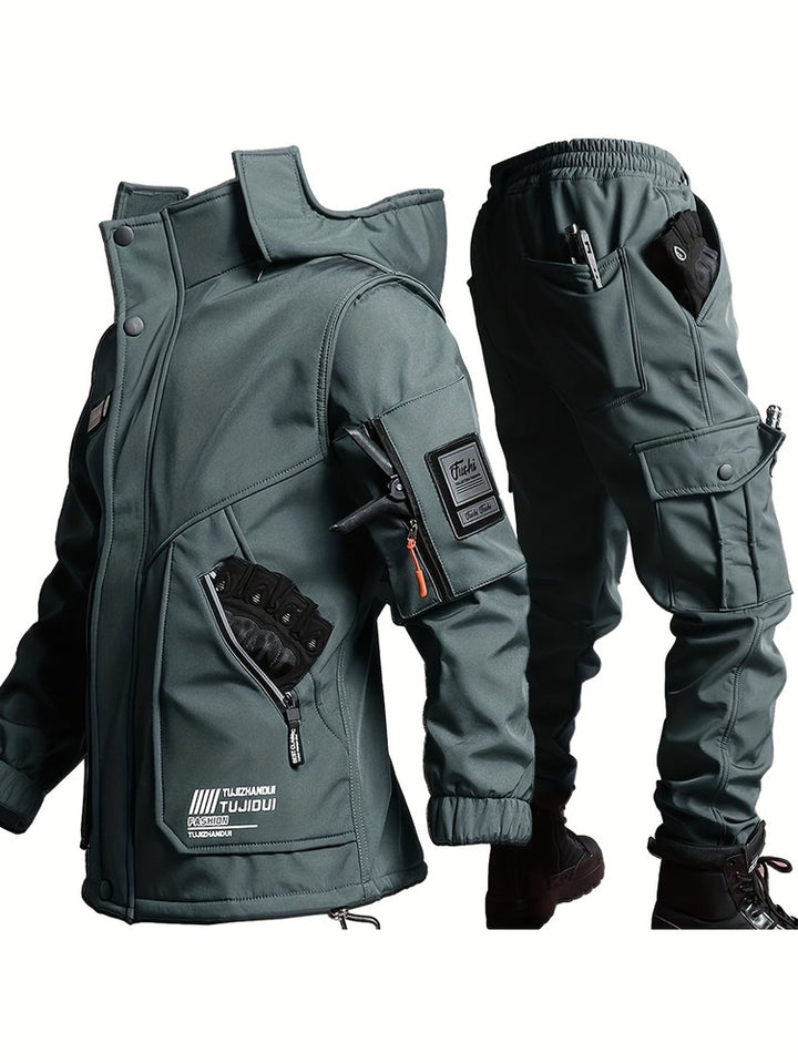 Men's hooded jacket and trouser workwear set