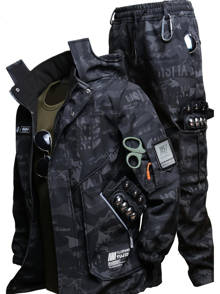 Men's hooded jacket and trouser workwear set