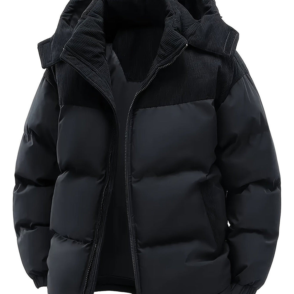 Men's hooded puffer jacket in black