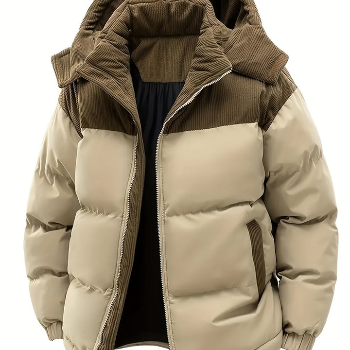 Men's hooded puffer jacket in khaki