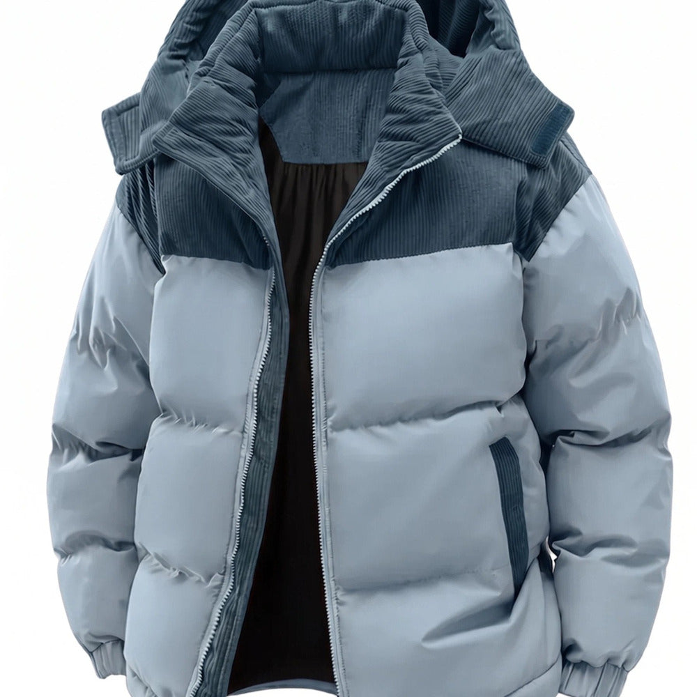 Men's hooded puffer jacket in sky blue