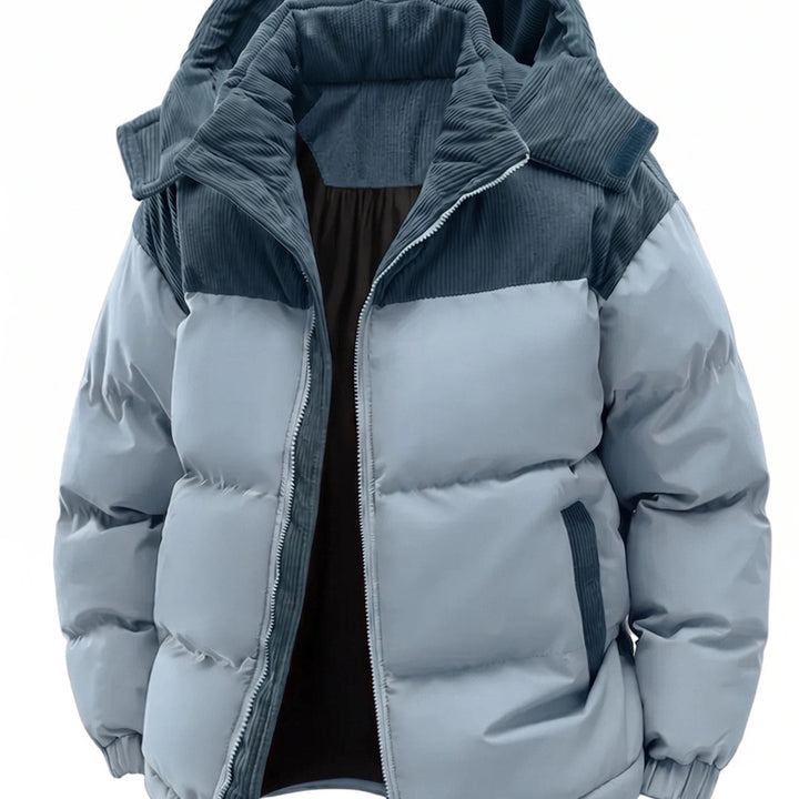 Men's hooded puffer jacket in sky blue