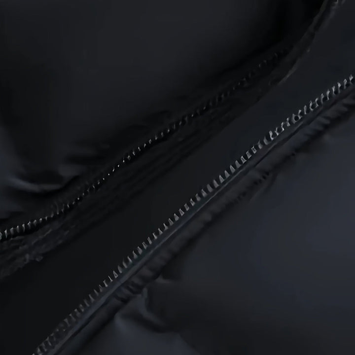 Men's hooded puffer jacket, front zip detail