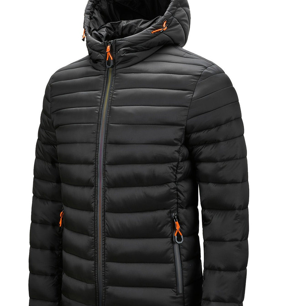 Men's hooded quilted puffer jacket in black
