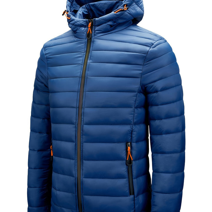 Men's hooded quilted puffer jacket in blue