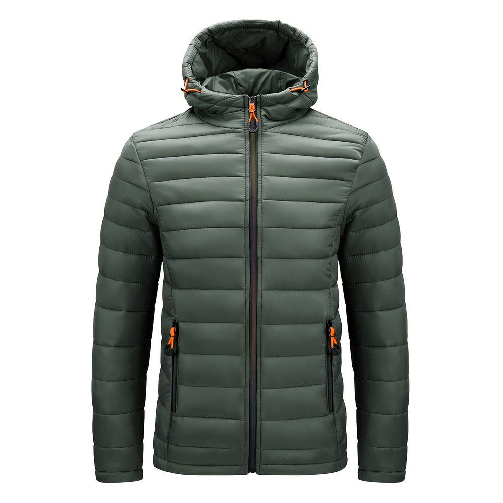 Men's hooded quilted puffer jacket in fern green, alternative front view