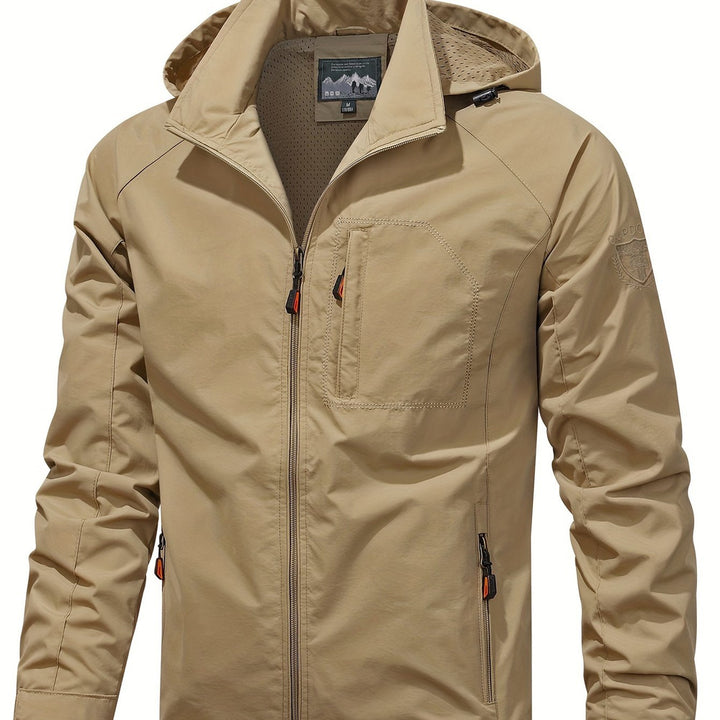 Men's lightweight hooded windbreaker in khaki
