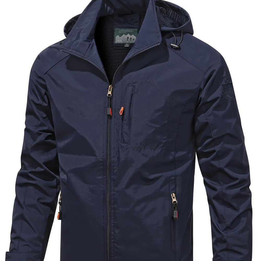 Men's lightweight hooded windbreaker in navy