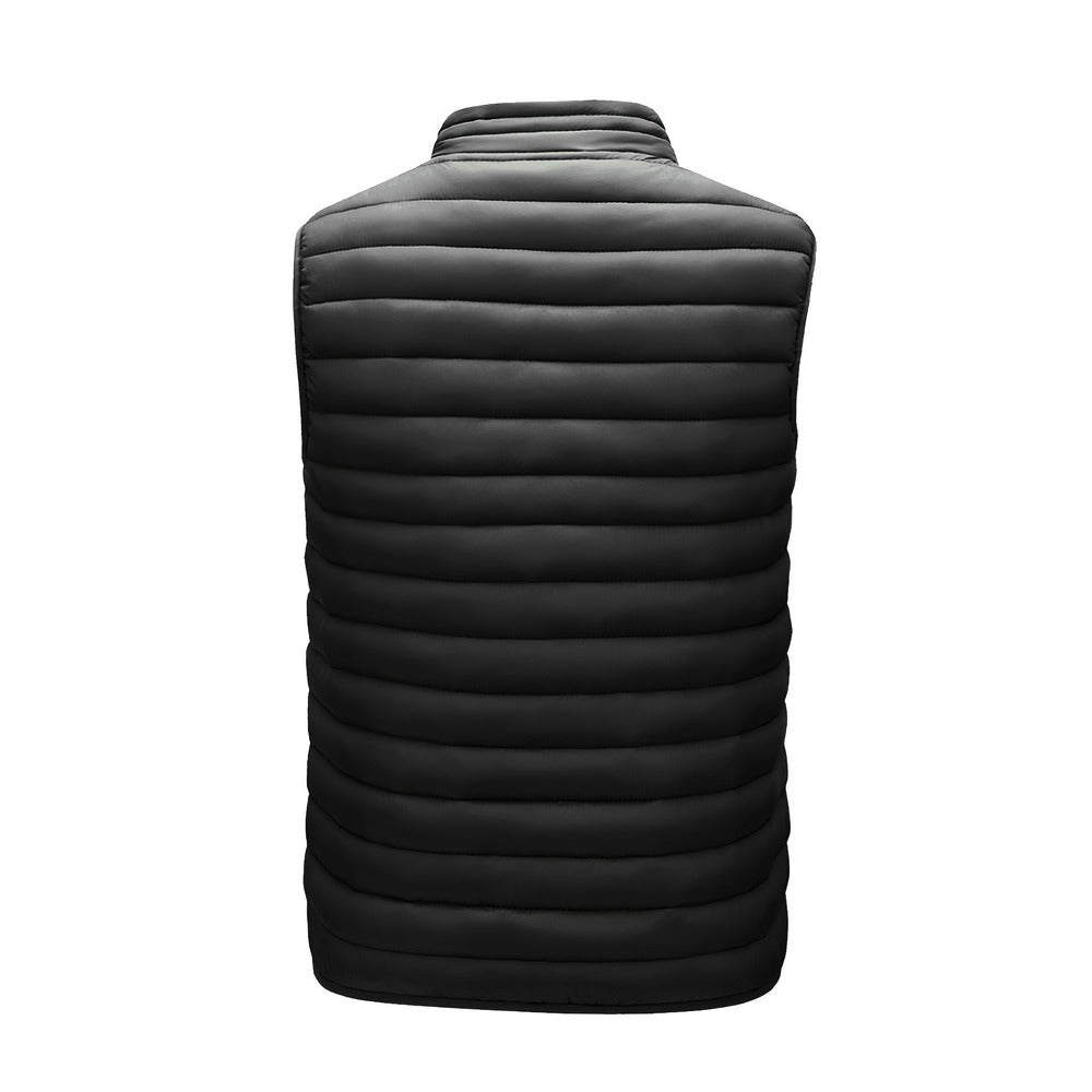 Men's lightweight quilted gilet in black, back view