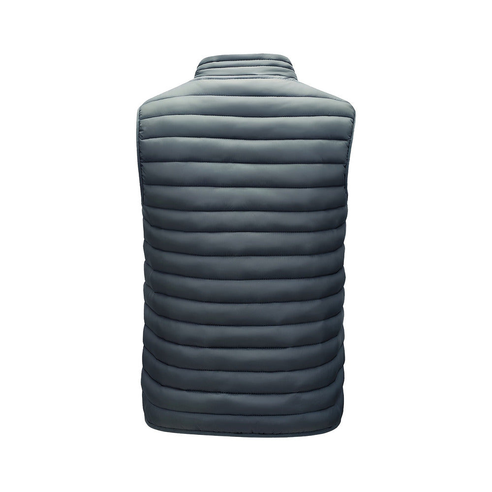 Men's lightweight quilted gilet in dark grey, back view