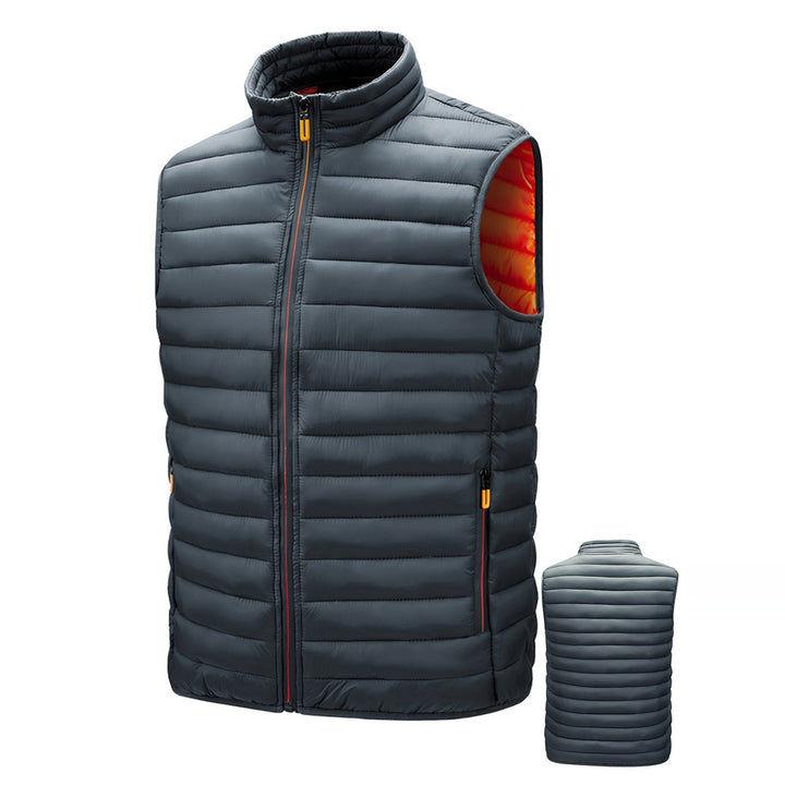 Men's lightweight quilted gilet in dark grey, front view