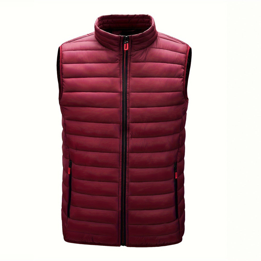 Men's lightweight quilted gilet in dark red, front view