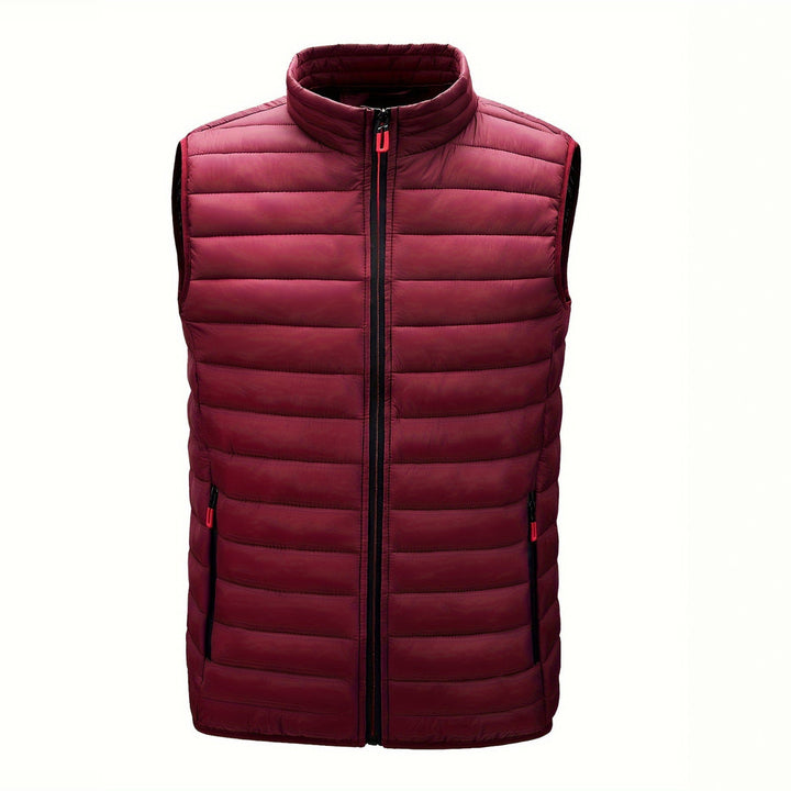 Men's lightweight quilted gilet in dark red, front view