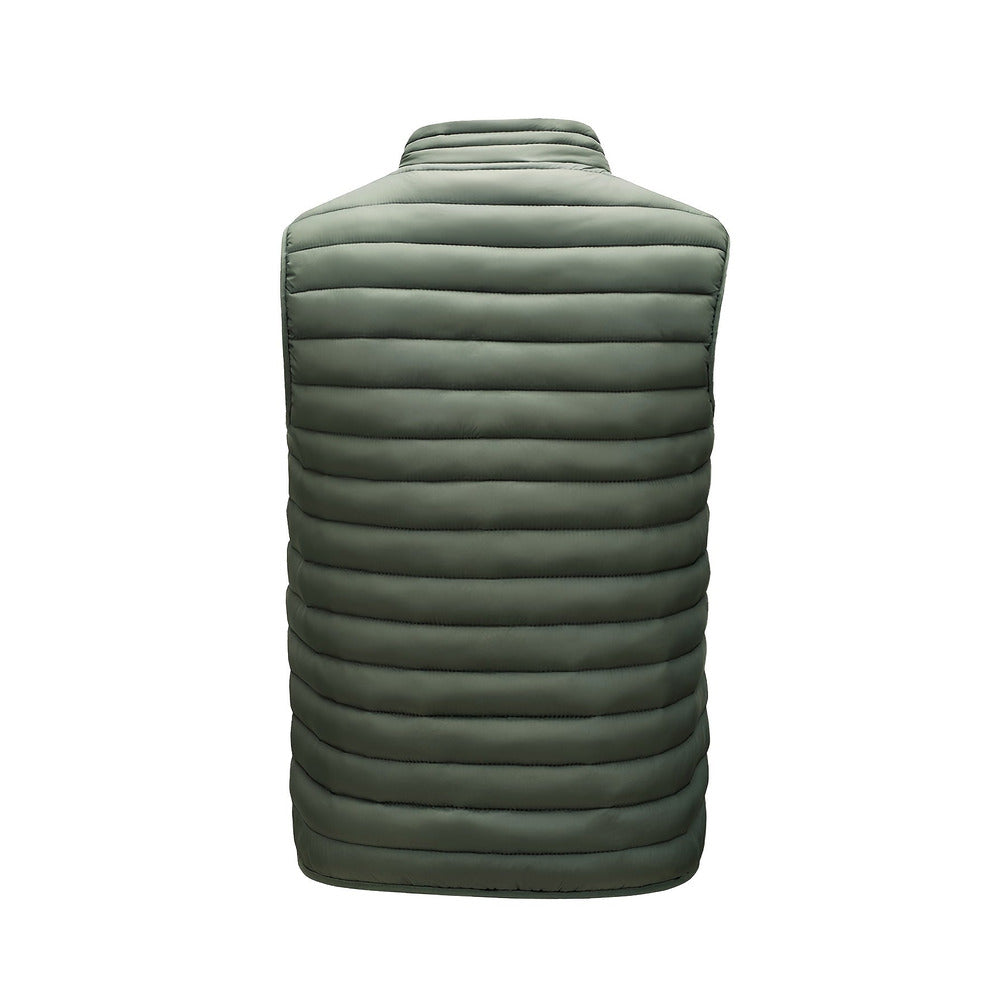 Men's lightweight quilted gilet in fern green, back view