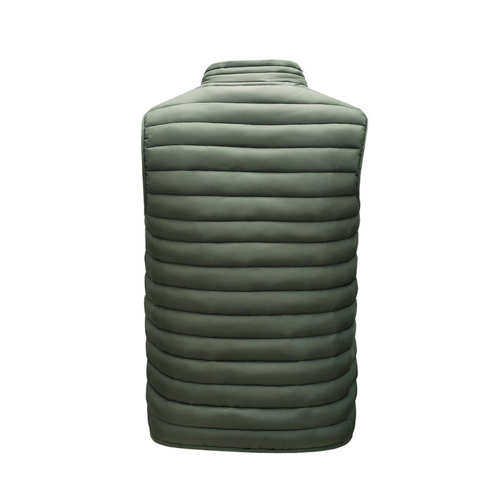 Men's lightweight quilted gilet in fern green, back view