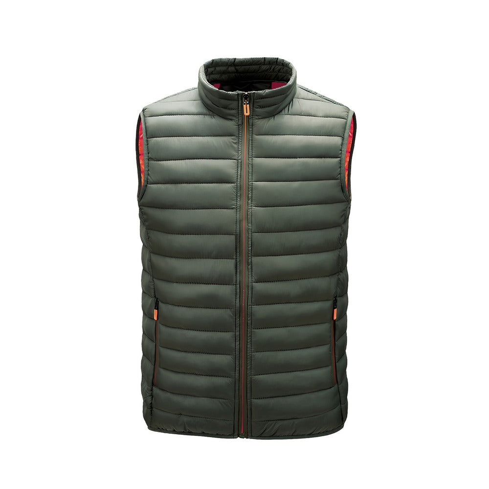Men's lightweight quilted gilet in fern green, front view