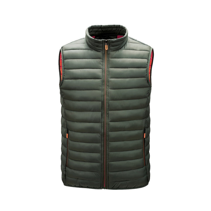 Men's lightweight quilted gilet in fern green, front view