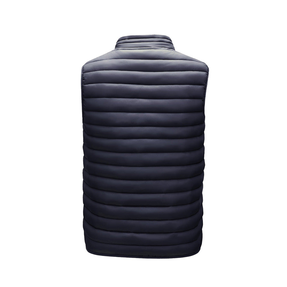Men's lightweight quilted gilet in navy, back view
