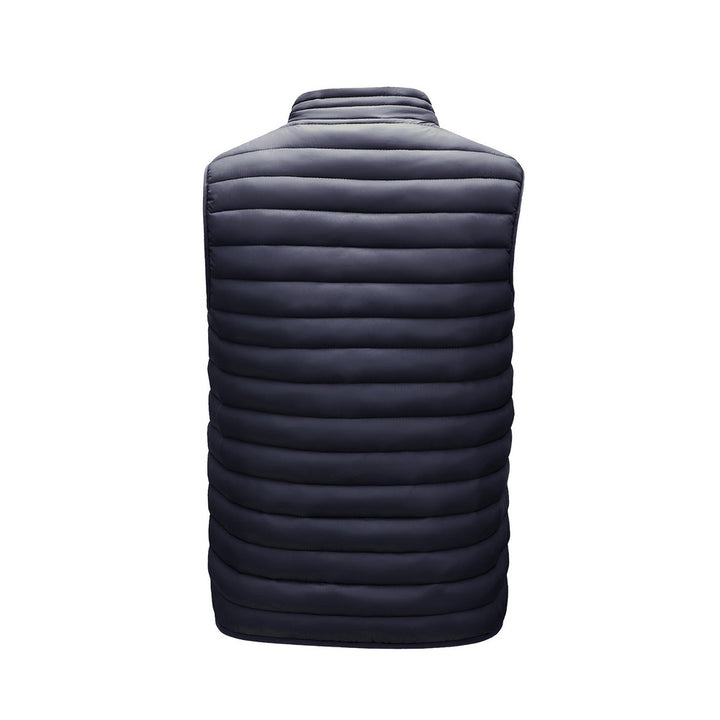 Men's lightweight quilted gilet in navy, back view