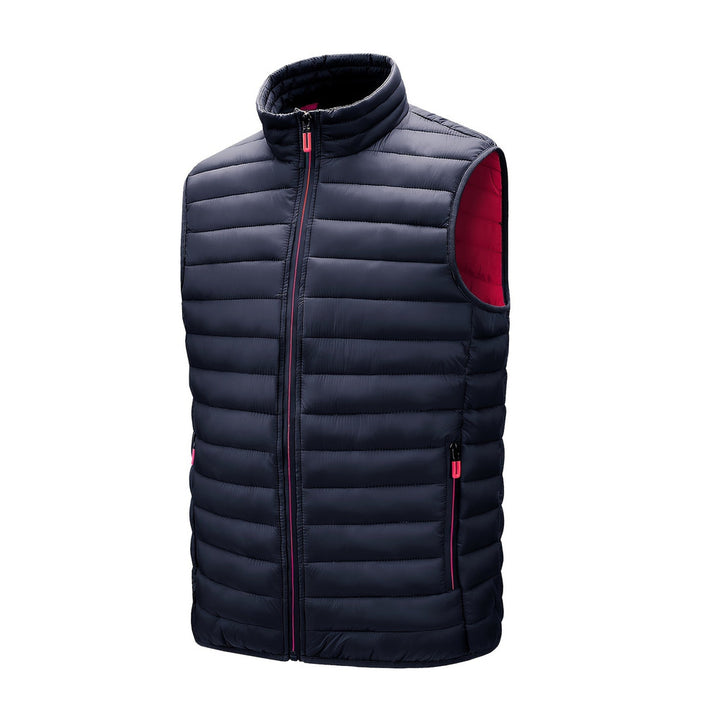 Men's lightweight quilted gilet in navy, front view