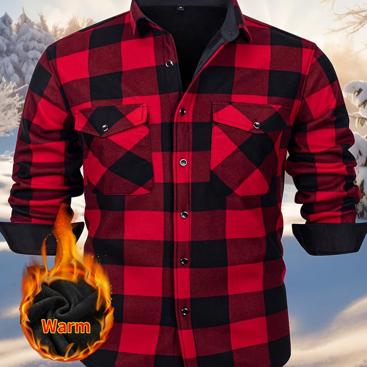 Men's plush-lined check shirt jacket in red